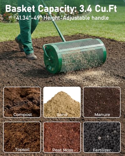 Outvita Compost Spreader, 30'' Wide, 5 Heights Adjustable, Green - color: Green, size: 30 in