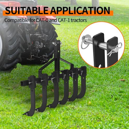 48" Plow Scarifier Implement, Removable Tractor Cultivator with 6 Scarifier Shanks, 3 Point Tiller for CAT-0 ATV/UTV