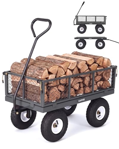 Garvee Versatile Outdoor Utility Cart - 400LBS Heavy-Duty, 10" All-Terrain Pneumatic Tires, Easy Maneuverable Lawn Cart with Removable Mesh Panels for Gardening & Landscaping, Grey - color: Gray