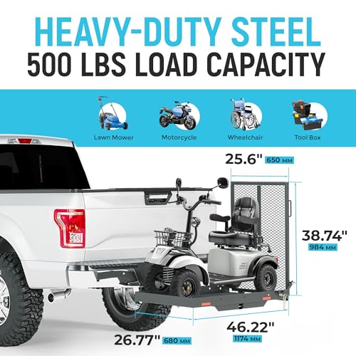ECOTRIC 46.2 X 26.8 X 38.7 Inch Hitch Cargo Carrier W/Ramp Foldable 500 Lbs