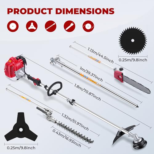 58cc 5-in-1 Gas Weed Wacker, Multi-Functional Trimming Tools for Lawn Care - color: Dark Red