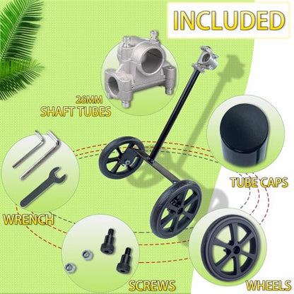 19.48" Adjustable Height String Trimmer Support Wheel with 26mm Handle Clamp, 6" Wheels Walk Behind String Trimmer Auxiliary Attachment for Easy Push Weed Trimmer Grass Cutter