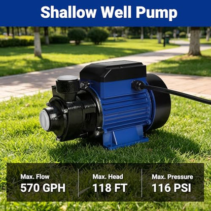 Water Transfer Pump 1/2HP 570GPH 115V 118ft Height Shallow Well Pump Vortex Clean Water Pump for Household Water Booster,Garden Lawn Irrigation,Pond Water Supply