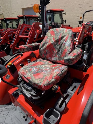 Durafit Seat Covers, Compatible with 2022+ KIOTI CK,DK and NS Series Tractor, CAB ONLY Grammar Suspension seat. Two Piece Vinyl seat, with ARMREST. Red Camo Waterproof Endura.