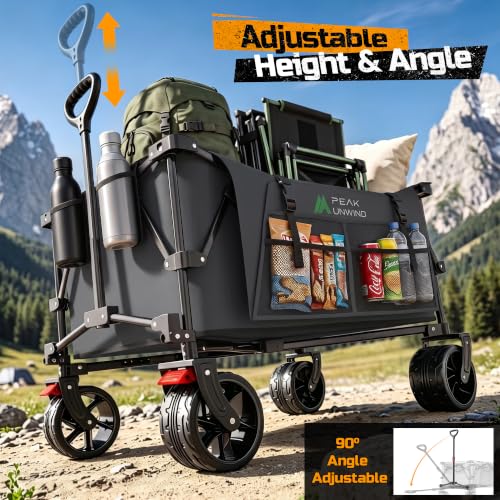 400L Folding Wagon Cart with Brakes & Removable Table, 500lbs Heavy Duty Collapsible Wagon, Big All-Terrain Wheels for Camping, Sports, Grocery, Outdoor - Gray - color: Gray-big