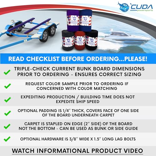 Cuda Powersports Custom Make Boat Trailer Bunk Boards Boat Trailer Bunk Boards (1 Pair) Carpeted Bunk Boards -2"x4" 5 Ft Long-Composite - size: COMPOSITE-2x4x5Ft