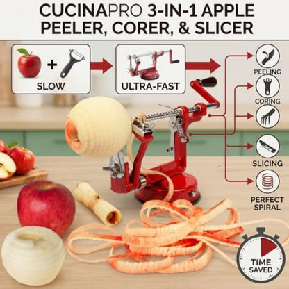 Apple Peeler and Corer, Durable Heavy Duty Chrome Cast Iron, Suction Base - color: Red