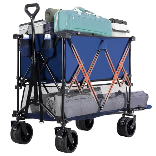DUMOS Double Decker Wagon 440LBS, Collapsible Folding Beach Wagon 400L - color: Blue, size: 400L