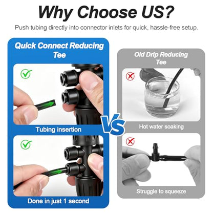 6 Pack 1/2" To 1/4" Drip Irrigation Fittings, 1/2 Inch (1/2" ID x 0.6-0.65" OD) Drip Line to 1/4 Inch Irrigation Tubing Adapter Anti-Drop Quick Connect Reducer 6 Way Tee Connectors - size: 1/2" to 1/4" (6 Way) Reducer-6P