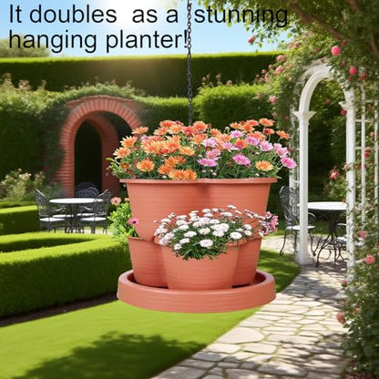 5-Tier Vertical Garden Tower Stackable Planter for Strawberries, Flowers, Vegetables & Herbs 2-Pack - color: Brown, size: 2 Pack