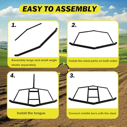 Driveway Drag, 74" Heavy Duty Steel Driveway Drag Harrow with Pin-Style Hitch, Tow Behind Grader for ATV, UTV, Garden Lawn Tractors – Adjustable Bars for Efficient Driveway and Lawn Maintenance - size: 74"