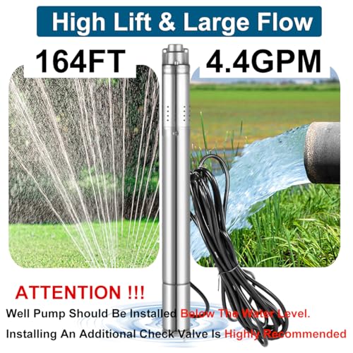 2" Deep Well Submersible Pump, 1/2 HP 220V Deep Well Pump with 33FT Cord - size: 2"-220V