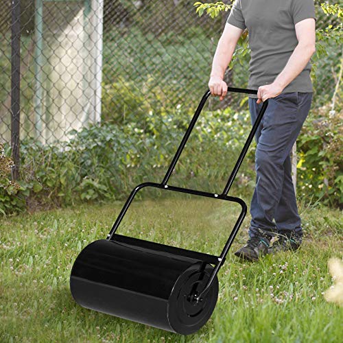 VINGLI 20 Inch Lawn Roller Water Filled Pull Behind Garden Drum Roller Push/Tow Behind, Water/Sand Filled for Garden, Lawn, Backyard (Black) - color: Black, size: 20 inch