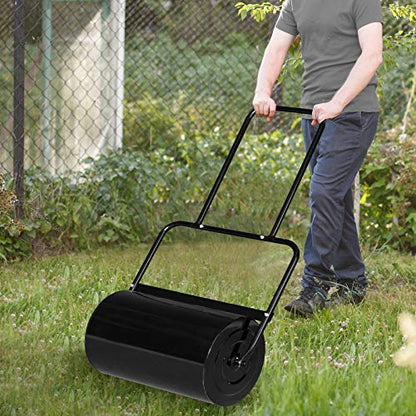 VINGLI 20 Inch Lawn Roller Water Filled Pull Behind Garden Drum Roller Push/Tow Behind, Water/Sand Filled for Garden, Lawn, Backyard (Black) - color: Black, size: 20 inch