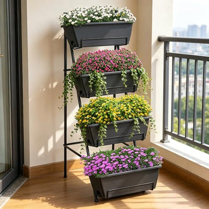 OYEAL Raised Garden Bed 4 Tier Vertical Garden Planter Indoor Outdoor Raised Planter Box with Legs Elevated Herb Garden Planters for Flowers Vegetables Plants, Grey - color: Gray