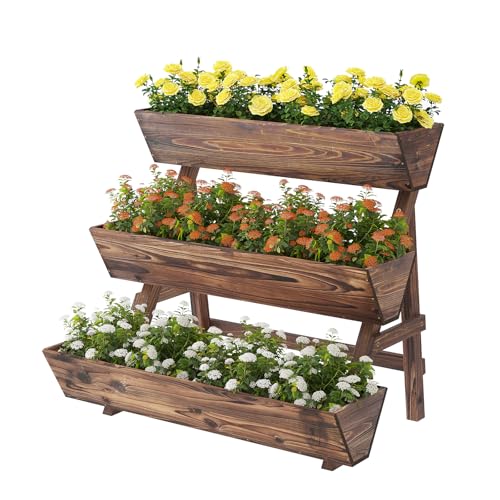 Vertical Garden Planter Tiered Planter 3 Tier Raised Garden Bed Outdoor - color: Carbonized, size: 3-Tier-Large