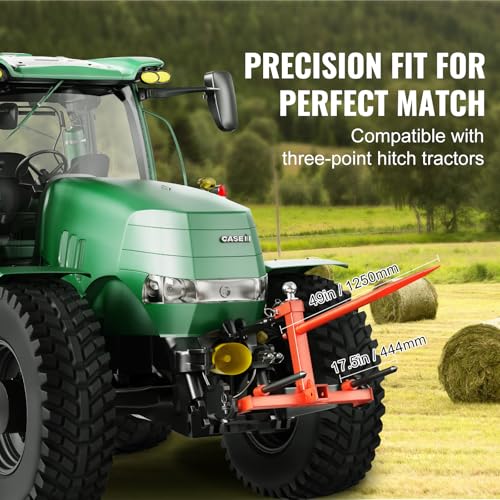 Happybuy 49" Hay Spear, 1600lbs Capacity, Three-Point Hitch Attachment with 2 Stabilizer Spears, Quick Attach Forks