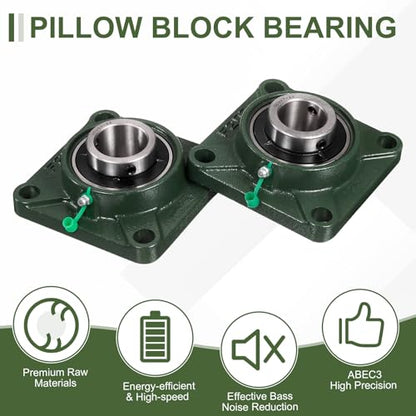 uxcell UCF207-21 Pillow Block Bearings, 1-5/16 inch Bore Self Alignment, Solid Cast Iron Base, Chrome Steel Square Flange Mounted Pillow Block Ball Bearing, (ABEC3) - size: UCF207-21 (1-5/16 inch)