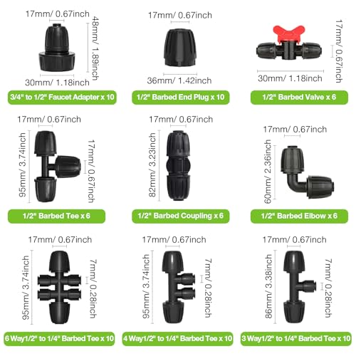 MIXC 1/2" Drip Irrigation Fittings 3-Way Barbed Tee 10 Pack - size: 3-Way 1/2" to 1/4" Barbed Tee