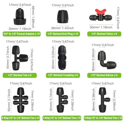MIXC 1/2" Drip Irrigation Fittings 3-Way Barbed Tee 10 Pack - size: 3-Way 1/2" to 1/4" Barbed Tee