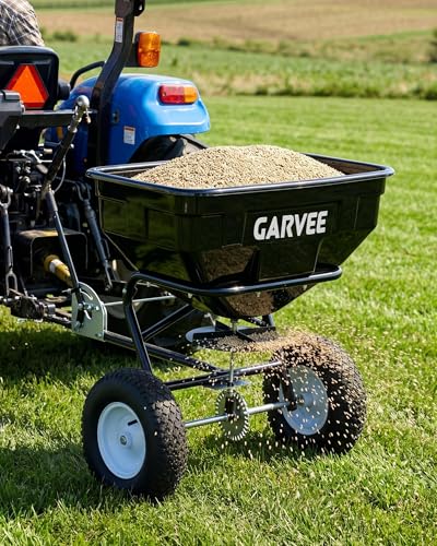 Tow Behind Broadcast Spreader, 125L, 30 Settings, 9.8 ft Spread, Black - color: Black