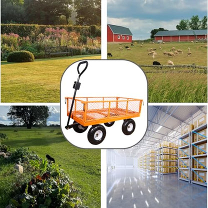 AAIN 1000 lb Metal Garden Cart, Heavy-Duty Utility Wagon | Removable Mesh Sides| 180° Rotating Handle| 10" Wheels, 4 Cu. Ft. Capacity| Utility Yard Wagon - color: Orange, style: Metal Garden Cart 1000LB