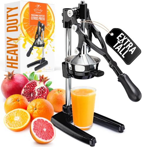 Zulay Kitchen Extra Tall Cast Iron Juicer - Fits Any Glass, Heavy Duty Manual Citrus Juicer with Detachable Strainers for Easy Cleaning, Perfect for Bartenders, Juice Lovers & Health Enthusiasts - color: Black, size: Cast Iron Juicer XL