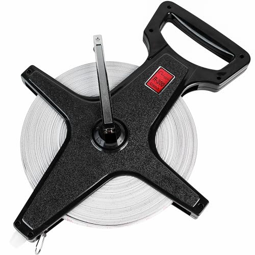 Champion Sports Open Reel Measuring Tapes – Durable Hand Crank with Metal Spike, Dual-Sided Feet & Meters, Perfect for Track & Field and Long Jump, 300 Feet/90 Meters - size: 90 m