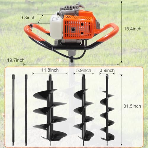 72CC Gas Powered Post Hole Digger with 3 Drill Bits (4", 6", 12") & 2 Ext - style: 72CC+3 auger(4"6"12")+2 Stroke