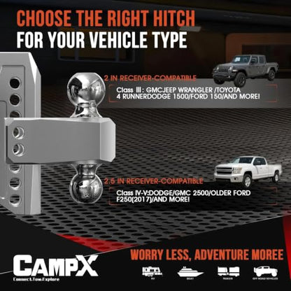Adjustable Trailer Hitch Fits 2" Receiver 6-Inch Drop/Rise, Silver - color: 2 inch Receiver-Silver