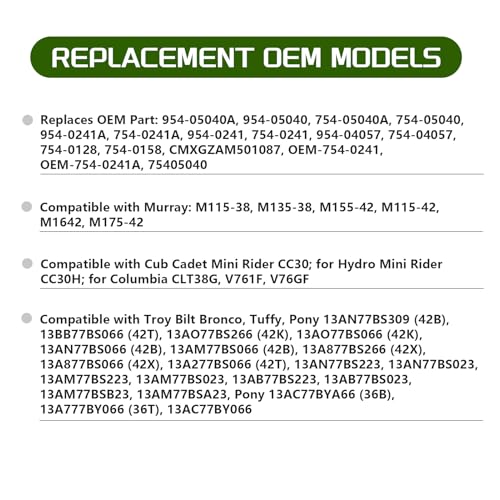 954-05040 754-0241 Mower Belt Deck Belts Compatible with Craftsman Murray MTD Troy Bilt for Cub Cadet 754-05040 954-0241 42" Deck Lawn Mowers Parts 5/8'' x 35.25'' - size: 35.25"L x 0.63"W