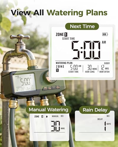 Diivoo 4 Zone Sprinkler Timer with IP68 Waterproof & Large Display - size: 4 Outlets