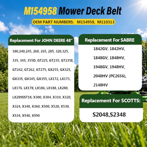 M154958 Secondary Deck Belt 114" x 0.63" Replacement for John Deere - size: M154958