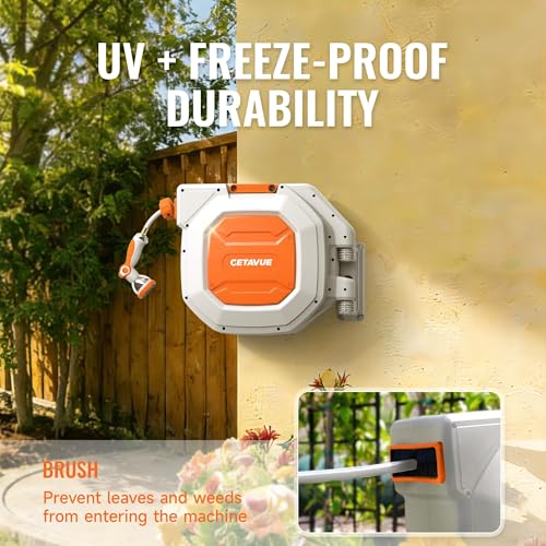 Retractable Garden Hose Reel 1/2 inch x 150 ft Wall Mounted - color: White, size: 1/2"-150FT