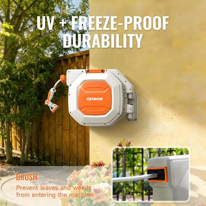 Retractable Garden Hose Reel 1/2 inch x 150 ft Wall Mounted - color: White, size: 1/2"-150FT