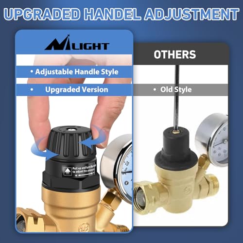 Nilight RV Water Pressure Regulator Adjustable Handle Valve with Gauge - size: Handwheel adjustment