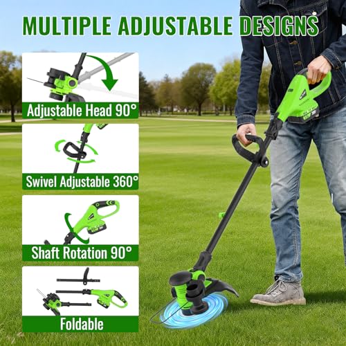 20V 12-INCH Cordless Weed Wacker String Trimmer with 2x5.0ah Battery - color: Black-Green