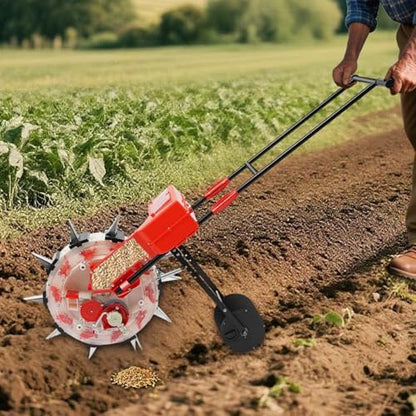 Hand-Push Seeder, Walk-Behind Row Crop Planter Manual Seeder Machine Applicable 3-15mm Seeds, Garden Seeder for Corn Soybeans Peanut Cotton 10 Nozzles, 6 Inch Planting Spacing