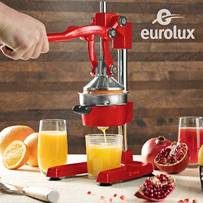 Eurolux Ultra-Premium Cast Iron Juicer | Extra-Large, Heavy Duty, Commercial Grade, Stainless Steel Manual Hand Press Citrus Squeezer For Fresh Orange Juice, Pomegranate, Lemon, and Much More (Red) - color: Red