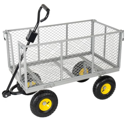 880LBS Capacity Steel Garden Dump Cart Oversized Heavy Duty, Utility Wagon All-Terrain Wheels Metal Flatbed Hauler Removable Liner Tray (Gray) - color: Gray
