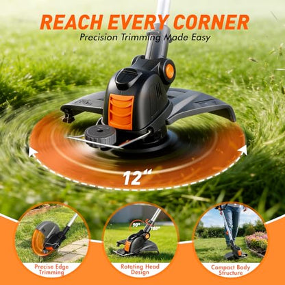 Weed Wacker Eater Electric String Trimmer Battery Powered Lawn Trimmer - color: black and orange