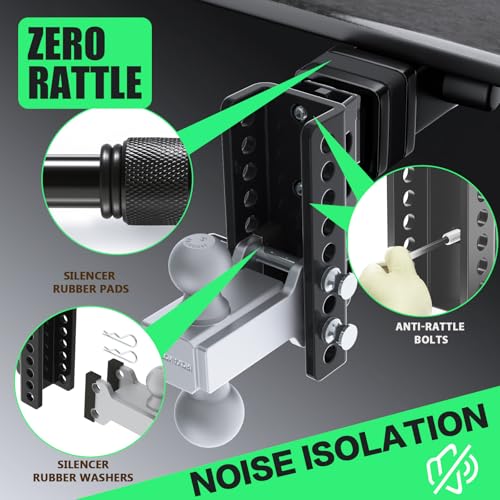 Zero-Noise Adjustable Trailer Hitch for 2 Inch Receiver - 6 Inch Drop/Rise - color: Grey, size: 6 Inch Drop/Rise