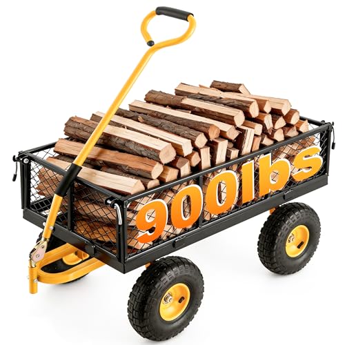 900 Lbs Heavy Duty Steel Garden Cart with Handle & 10" All Terrain Tires - color: Black Yellow, size: 900lbs