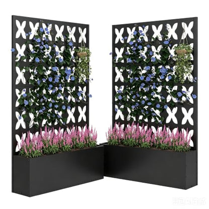 2PCS Metal Planter Box with Trellis,70.9"x47.2"x15.7" Raised Garden Bed with Drainage Holes, Privacy Planters for Outdoor Garden Bed for Climbing Plants,Vegetables,and Vines, Black-X - color: Black