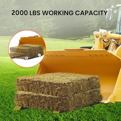 2000lbs Clamp on Pallet Forks, 60" Heavy Duty Fork Rack with Adjustable Stabilizer Bar for Loader Bucket Skidsteer Tractor