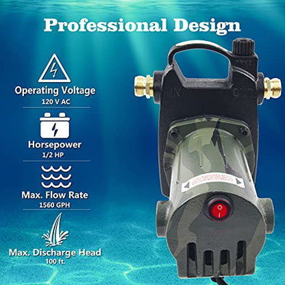 TIGEROAR 120V Water Transfer Pump 1560 GPH Cast Iron 1/2 HP Electric Pump