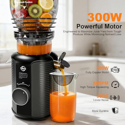 5ive Cold Press Juicer, 5.8 Inch Wide Chute Slow Masticating Extractor - color: Black Gray-2