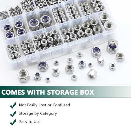 SAE & Metric Nylon Insert Lock Nuts Kit (750Pcs), Lock Nuts Assortment Kit - color: SAE & Metric 750PCS