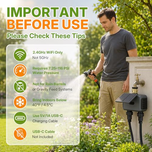 Mcbazel Solar & Type-C Charging WiFi Water Timer for Garden Hose, Smart 2-Zone Sprinkler Controller with App & Voice Control, Programmable Irrigation System with Auto & Manual Modes for Yard