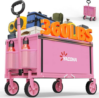 Semoprus 3 in 1 Wagons Carts Foldable,360LBS Beach Cart with Sturdy Wheels - color: Pink